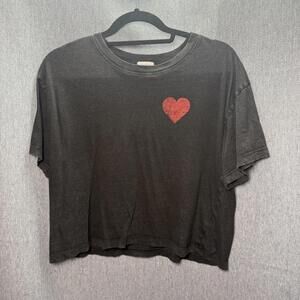 Urban Nation Women's L - Faded Black Crop Style Oversized Tee Heart‎